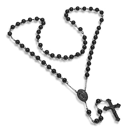 Men's Beaded Rosary in Stainless Steel with Black IP - 24&quot;