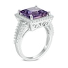 Thumbnail Image 1 of 10.0mm Princess-Cut Amethyst and White Topaz Frame Split Shank Ring in Sterling Silver