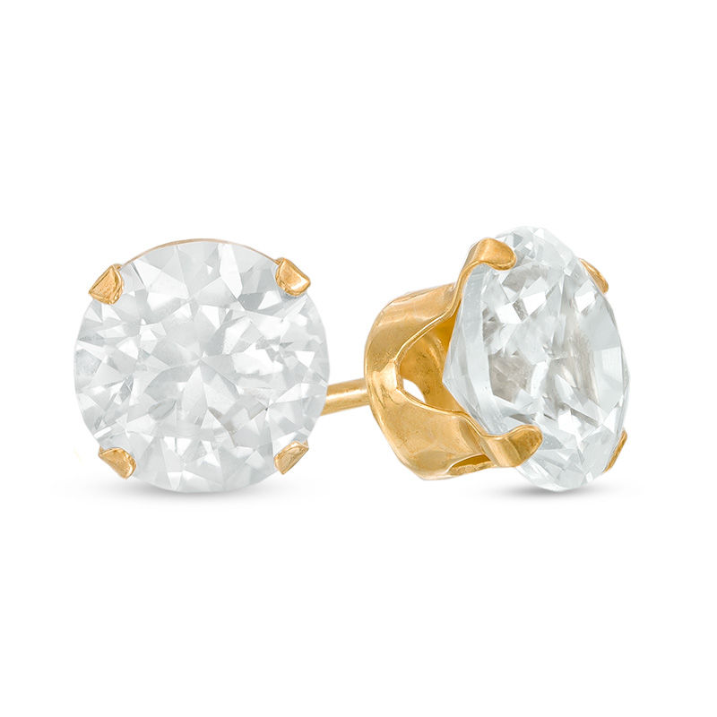 White sapphire stud deals earrings yellow gold