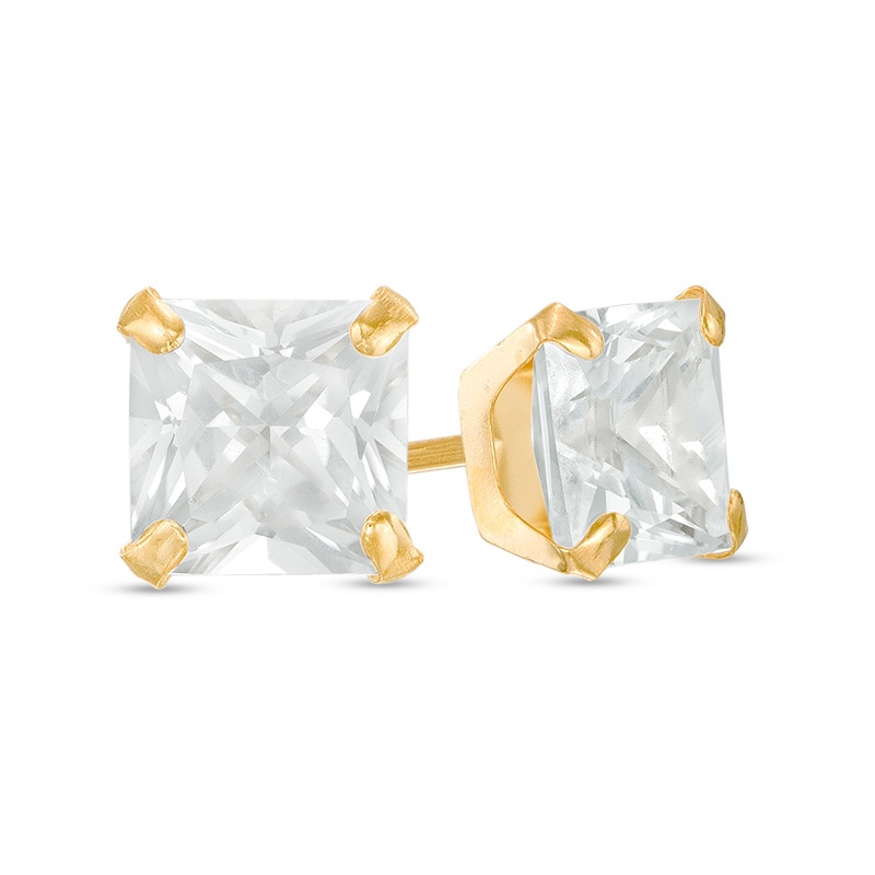 Main Image 1 of 6.0mm Princess-Cut Lab-Created White Sapphire Stud Earrings in 14K Gold