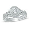 Thumbnail Image 1 of 1/2 CT. T.W. Diamond Oval Frame Loose Braid Bridal Set In 10K White Gold