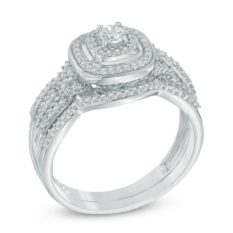 Main Image 2 of 1/2 CT. T.W. Diamond Cushion Frame Twist Shank Bridal Set In 10K White Gold