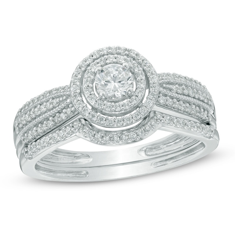 Main Image 1 of 1/2 CT. T.W. Diamond Frame Bridal Set In 10K White Gold