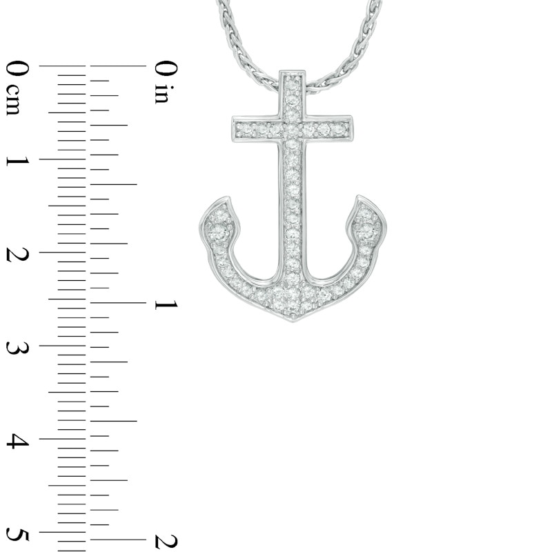 Lab-Created White Sapphire Anchor Pendant in Sterling Silver