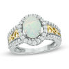 Thumbnail Image 0 of Oval Lab-Created Opal and White Sapphire Frame Ring in Sterling Silver with 14K Gold Plate