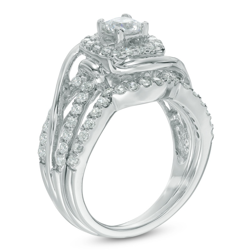 Main Image 2 of 1 CT. T.W. Princess-Cut Diamond Swirl Frame Bridal Set in 10K White Gold