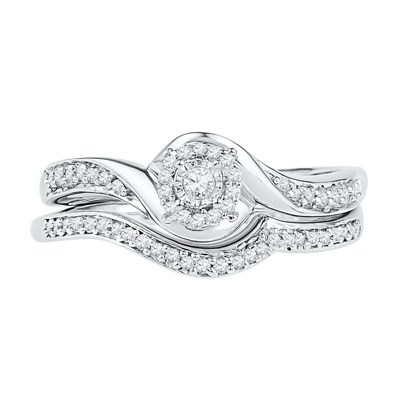 Main Image 2 of 1/4 CT. T.W. Diamond Swirl Frame Bridal Set in Sterling Silver