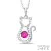 Thumbnail Image 0 of 5.0mm Lab-Created Ruby and White Sapphire Cat Pendant in Sterling Silver
