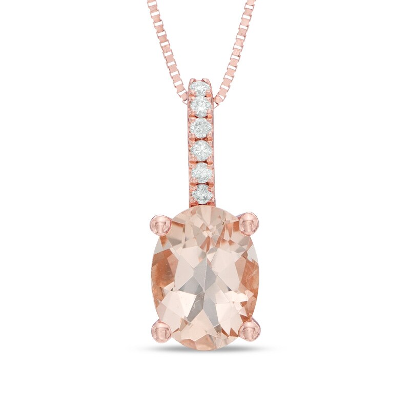 Main Image 1 of Oval Morganite and Diamond Accent Drop Pendant in 10K Rose Gold