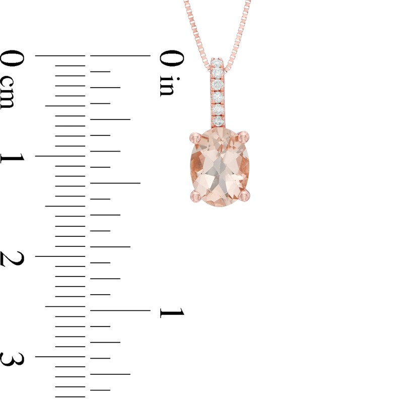 Main Image 2 of Oval Morganite and Diamond Accent Drop Pendant in 10K Rose Gold