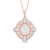 Thumbnail Image 0 of Oval Lab-Created Opal and White Sapphire Frame Pendant in Sterling Silver with 14K Rose Gold Plate