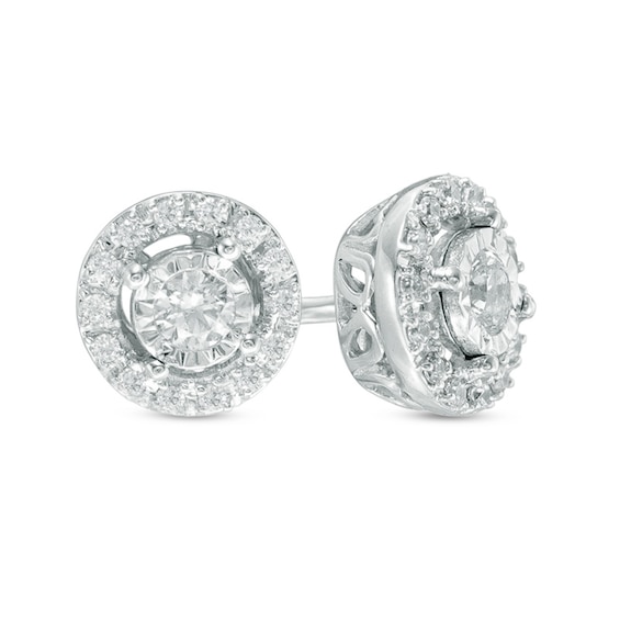 1/4 CT. T.W. Diamond Frame Circle Stud Earrings in 10K White Gold ...