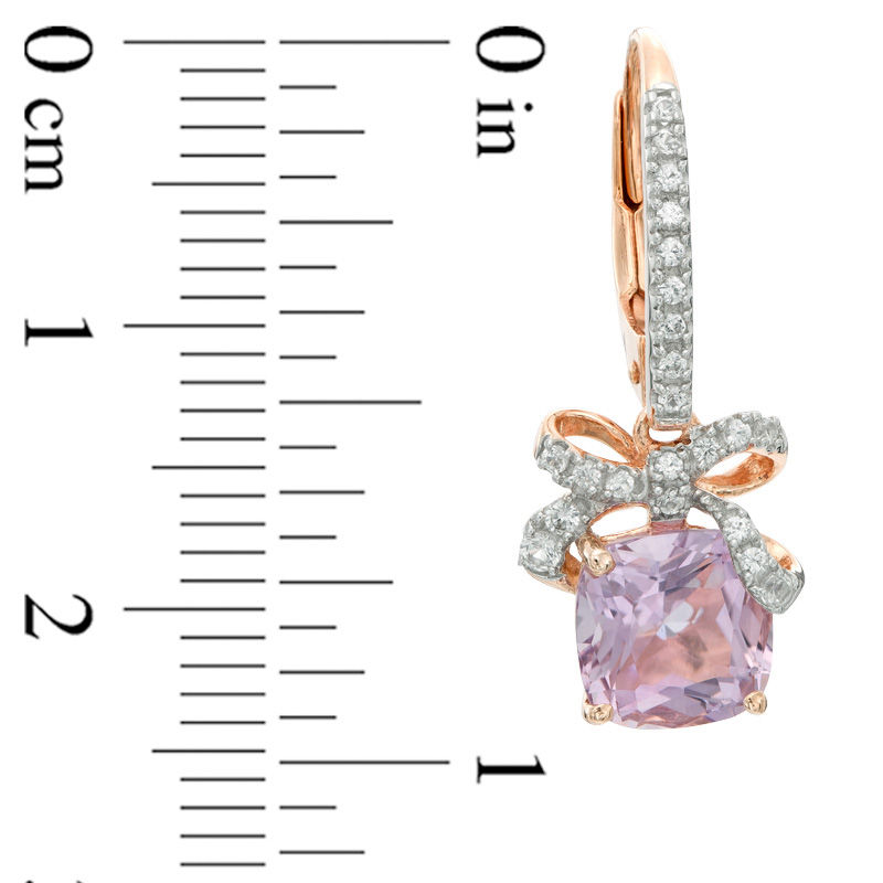 Main Image 2 of Rose de France Amethyst and Lab-Created White Sapphire Bow Drop Earrings in Sterling Silver with 14K Rose Gold Plate