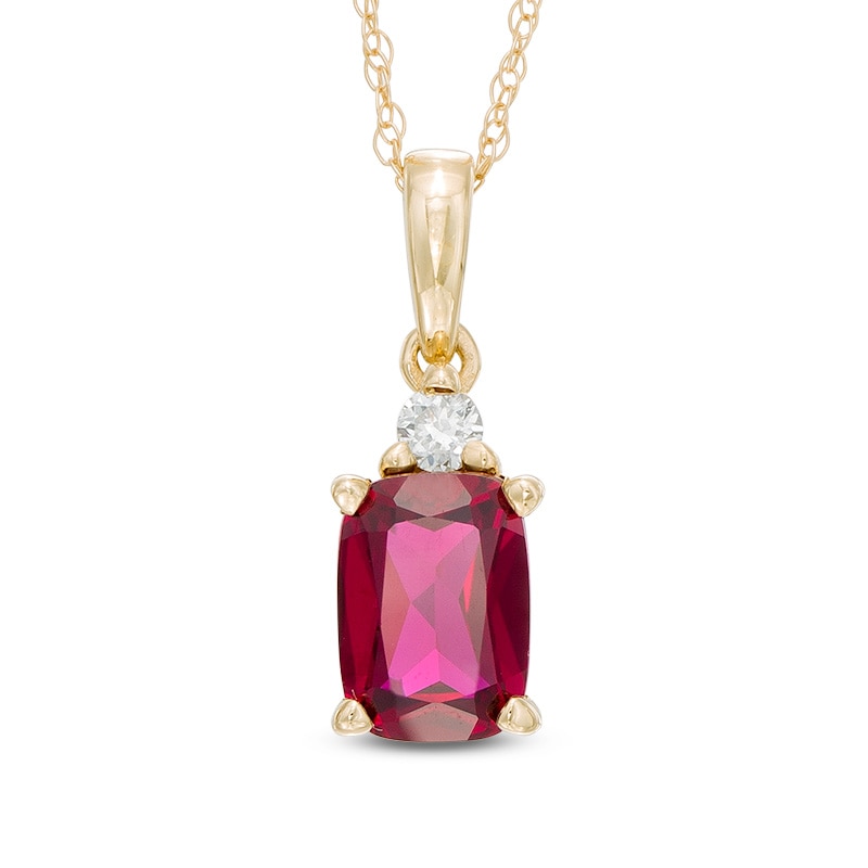 Main Image 1 of Cushion-Cut Lab-Created Ruby and Diamond Accent Pendant in 10K Gold