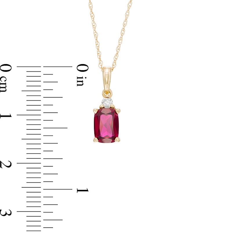 Main Image 2 of Cushion-Cut Lab-Created Ruby and Diamond Accent Pendant in 10K Gold