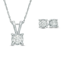 1 CT. T.W. Diamond Solitaire Pendant and Earrings Set in 10K White Gold