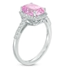 Thumbnail Image 1 of Cushion-Cut Lab-Created Pink and White Sapphire Frame Ring in 10K White Gold