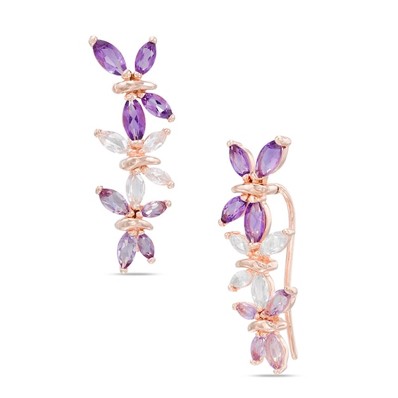 Amethyst and Lab-Created White Sapphire Butterfly Crawler Earrings in ...