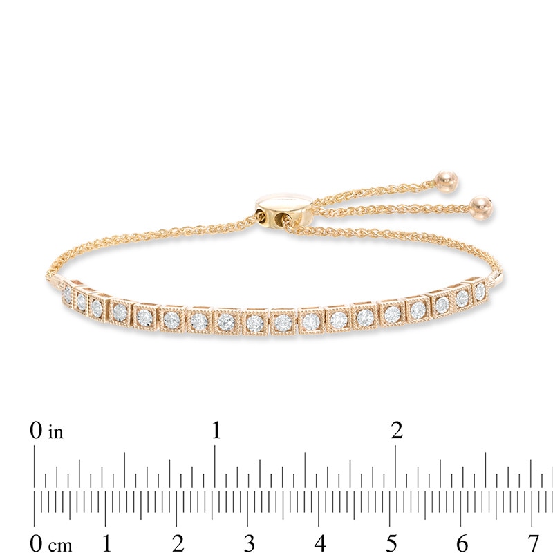 Main Image 2 of 1/4 CT. T.W. Diamond Block Bolo Bracelet in 10K Gold - 9.5&quot;