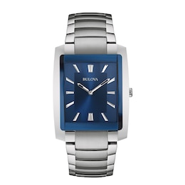 Men's Bulova Classic Watch with Blue Rectangular Dial (Model: 96A169)