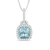 Thumbnail Image 0 of 6.0mm Cushion-Cut Aquamarine and Diamond Accent Frame Pendant in 10K White Gold