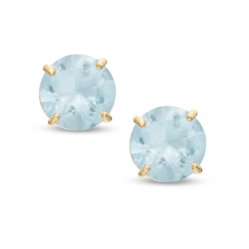 6.0mm Simulated Aquamarine Stud Earrings in 14K Gold