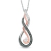 Thumbnail Image 0 of Enhanced Black and White Diamond Accent "MOM" Infinity Pendant in Sterling Silver and 10K Rose Gold