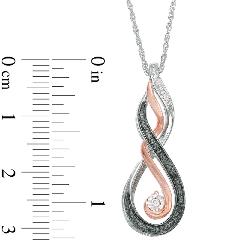 Enhanced Black and White Diamond Accent "MOM" Infinity Pendant in Sterling Silver and 10K Rose Gold