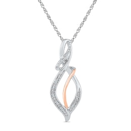 Diamond Accent Swirl Ribbon Pendulum Pendant in Sterling Silver and 10K Rose Gold