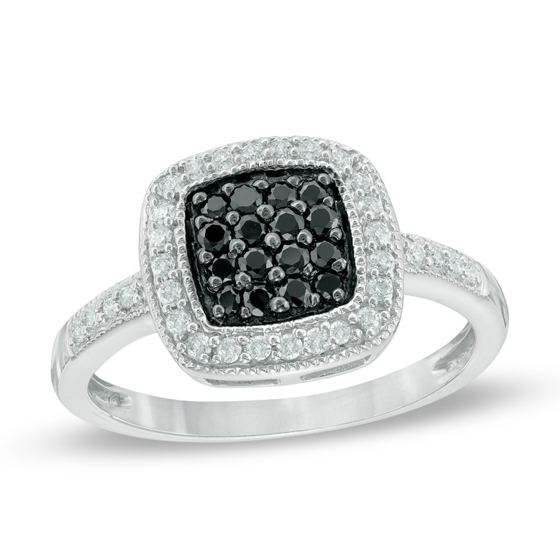 Main Image 1 of 1/4 CT. T.W. Enhanced Black and White Diamond Composite Square Frame Ring in Sterling Silver