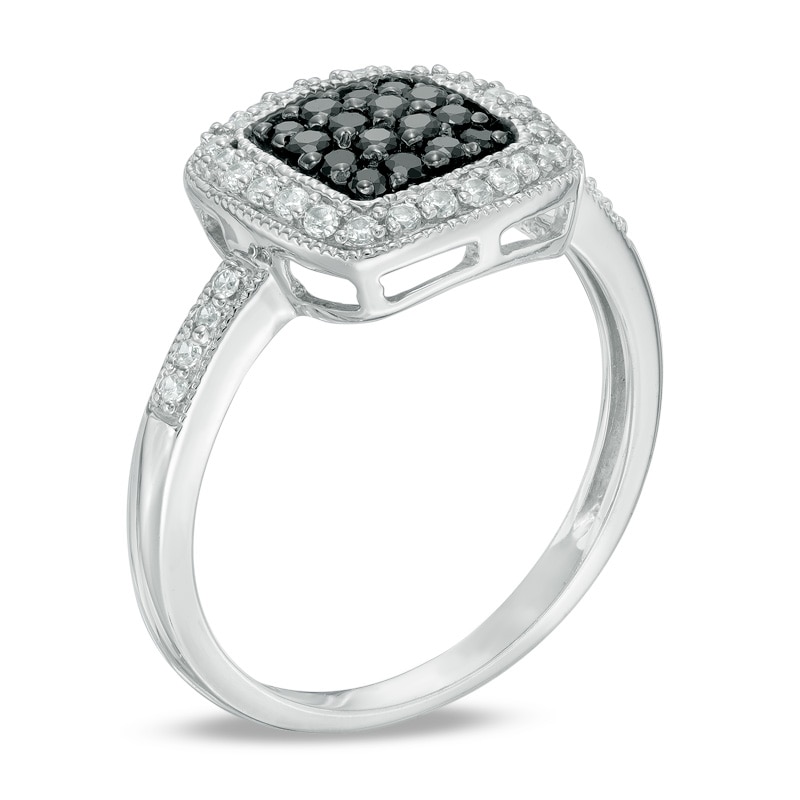 Main Image 2 of 1/4 CT. T.W. Enhanced Black and White Diamond Composite Square Frame Ring in Sterling Silver