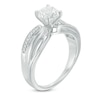 Thumbnail Image 1 of 6.0mm Lab-Created White Sapphire and 1/10 CT. T.W. Diamond Slant Bridal Set in Sterling Silver