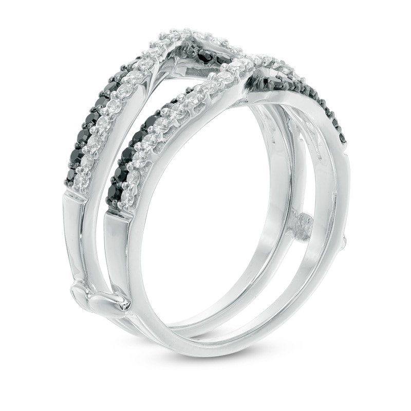 Main Image 2 of 1/2 CT. T.W. Black and White Diamond Crossover Solitaire Enhancer in 10K White Gold