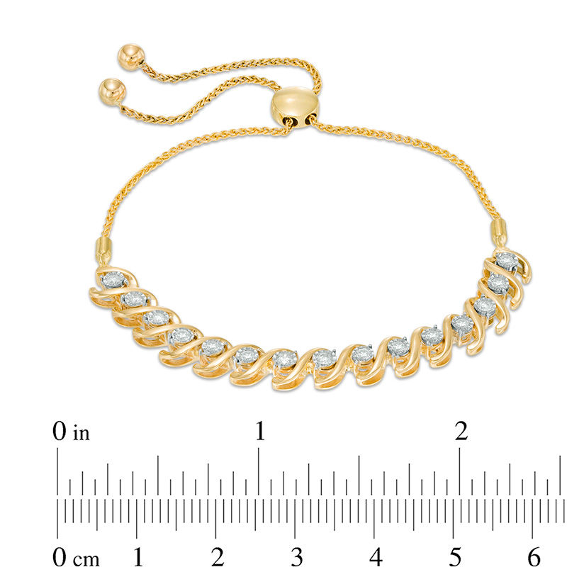 Main Image 2 of 1/2 CT. T.W. Diamond &quot;S&quot; Bar Bolo Bracelet in 10K Gold - 9.5&quot;