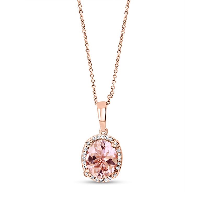 Main Image 1 of EFFY™ Collection Oval Morganite and 1/10 CT. T.W. Diamond Pendant in 14K Rose Gold