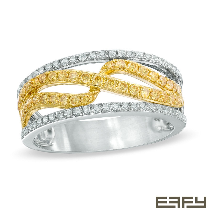 EFFY™ Collection 1/2 CT. T.W. Yellow and White Diamond Edge Band in 14K White Gold