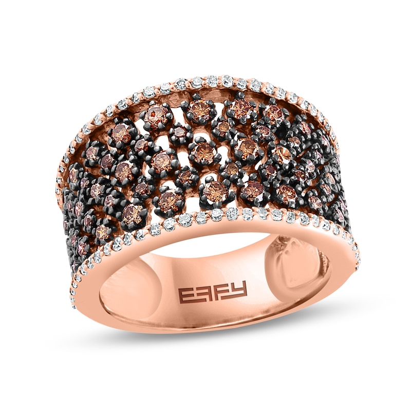 Main Image 1 of EFFY™ Collection 1 CT. T.W. Champagne and White Diamond Pebbles Band in 14K Rose Gold