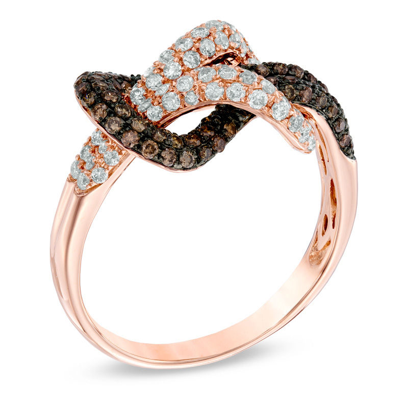 EFFY™ Collection 7/8 CT. T.W. Champagne and White Diamond Double Knot Ring  in 14K Rose Gold