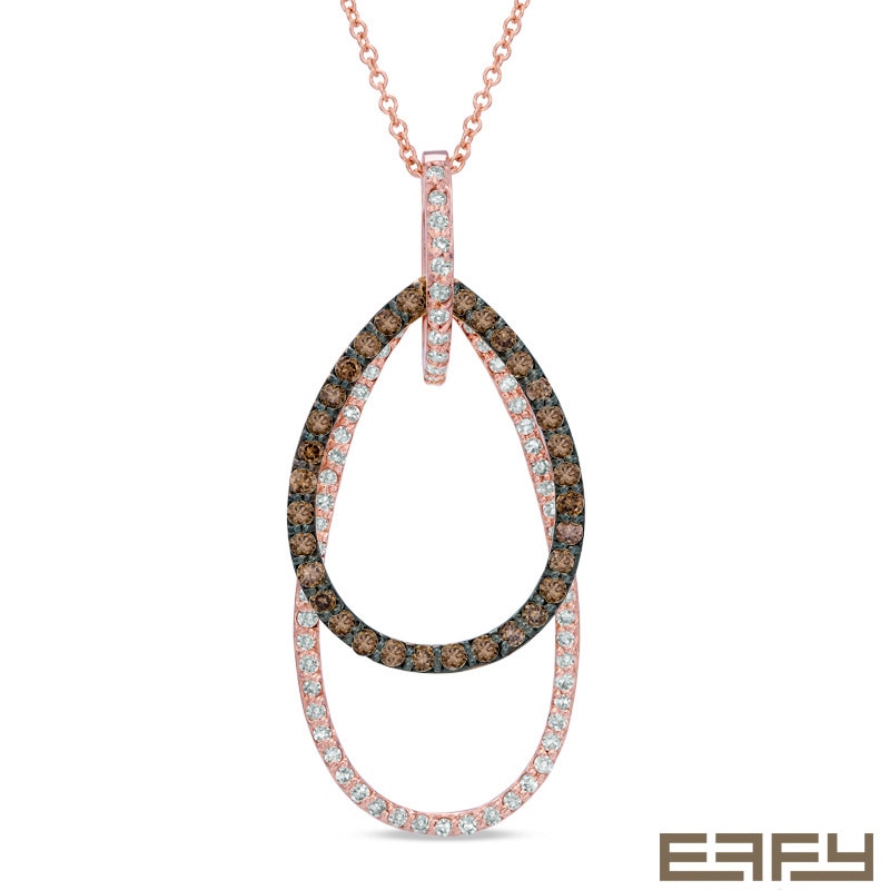 Main Image 1 of EFFY™ Collection 3/4 CT. T.W. Champagne and White Diamond Layered Teardrop Outline Pendant in 14K Rose Gold