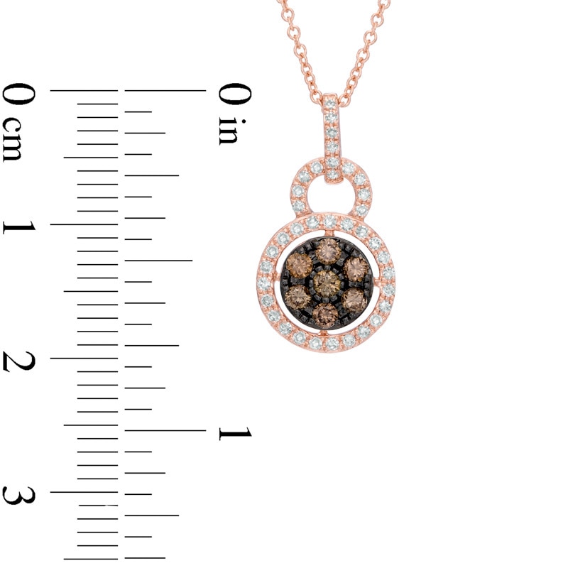 Main Image 2 of EFFY™ Collection 3/8 CT. T.W. Champagne and White Diamond Cluster Frame Pendant in 14K Rose Gold