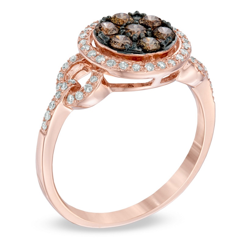 Main Image 2 of EFFY™ Collection 5/8 CT. T.W. Champagne and White Diamond Cluster Frame Ring in 14K Rose Gold