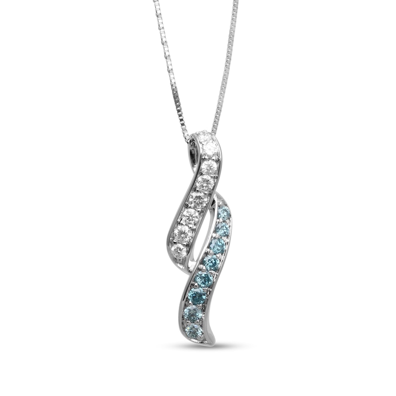 1/2 CT. T.W. Blue and White Diamond Wave Pendant in 14K White Gold ...