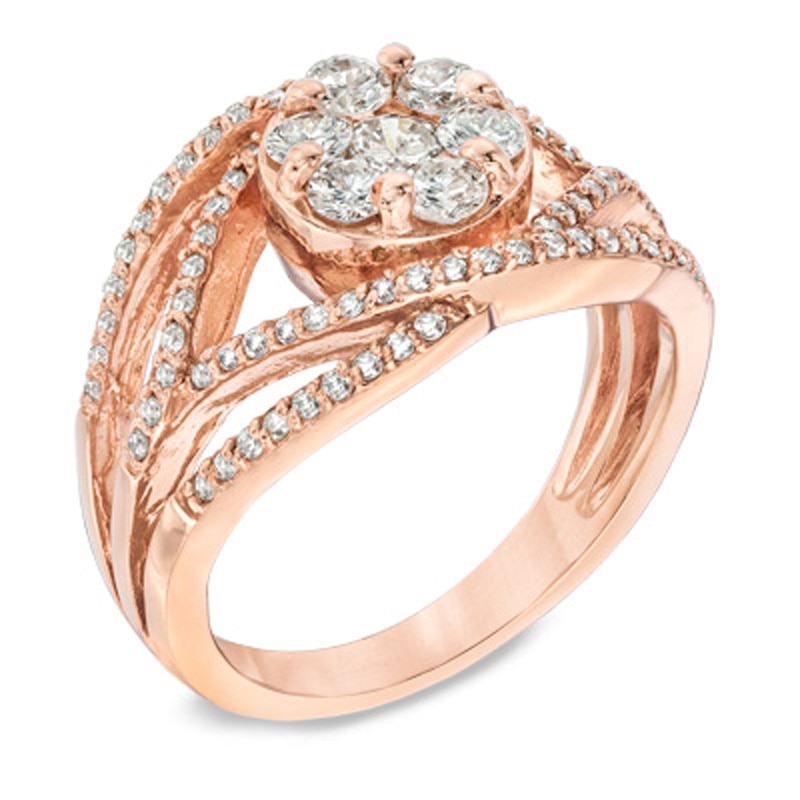 Main Image 2 of EFFY™ Collection 1 CT. T.W. Diamond Flower Orbit Ring in 14K Rose Gold