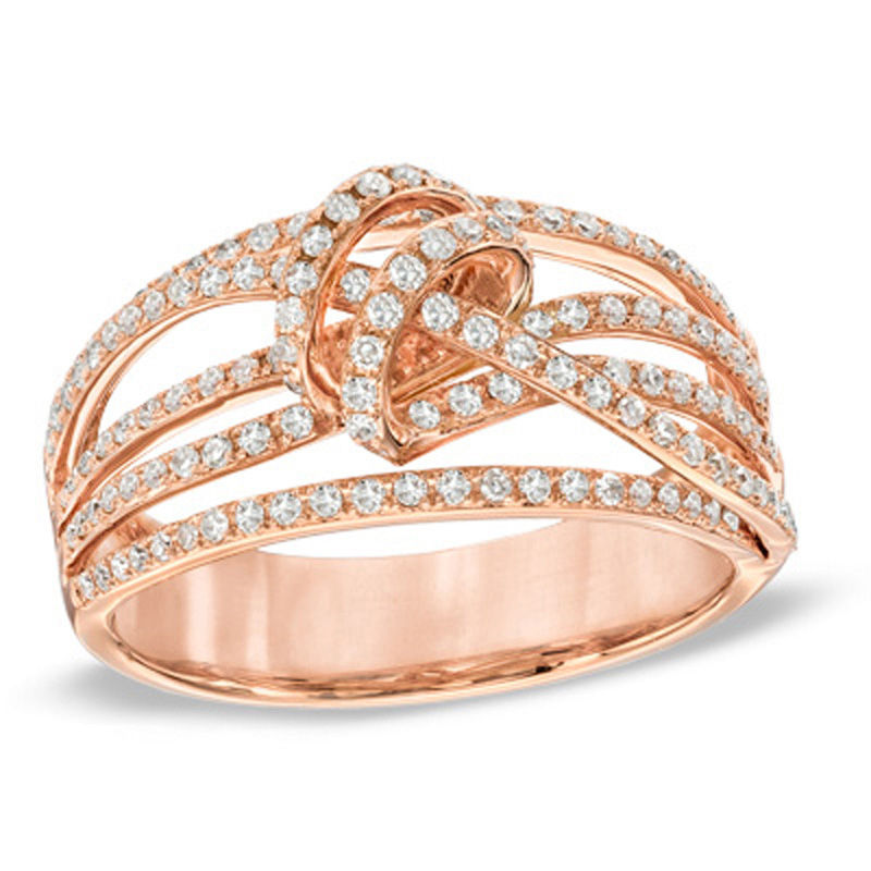 Main Image 1 of EFFY™ Collection 1/2 CT. T.W. Diamond Layered Knot Fashion Ring  in 14K Rose Gold