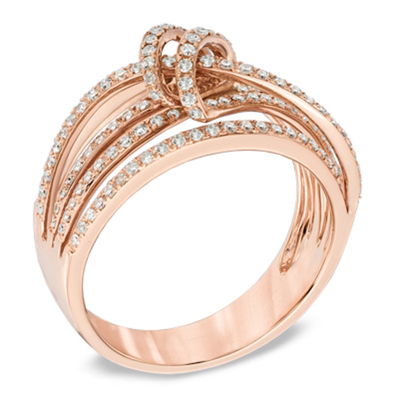 Main Image 2 of EFFY™ Collection 1/2 CT. T.W. Diamond Layered Knot Fashion Ring  in 14K Rose Gold