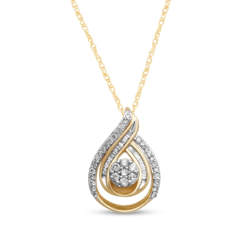 Main Image 1 of 1/2 CT. T.W. Teardrop-Shaped Multi-Diamond Double Row Pendant in 10K Gold