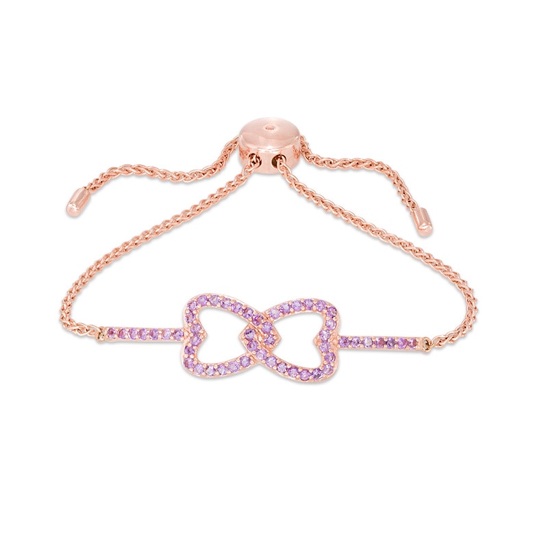 Main Image 1 of Amethyst Interlocking Heart Bolo Bracelet in Sterling Silver with 18K Rose Gold Plate - 9.0&quot;