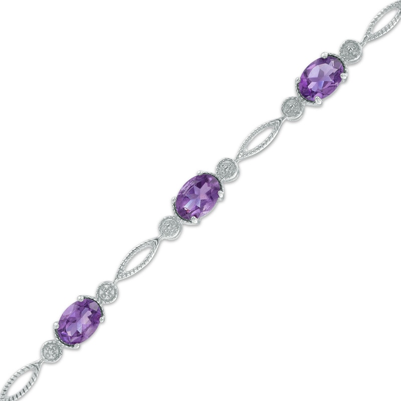 Main Image 1 of Oval Amethyst Station Bracelet in Sterling Silver - 7.5&quot;