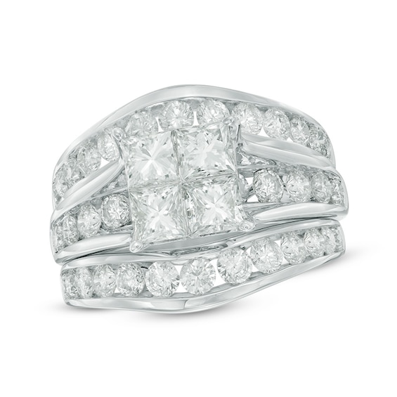 3-3/8 CT. T.W. Quad Princess-Cut Diamond Bridal Set in 14K White Gold ...