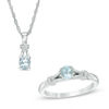 Thumbnail Image 1 of Oval Aquamarine and Diamond Accent Collar Pendant and Ring Set in Sterling Silver - Size 7